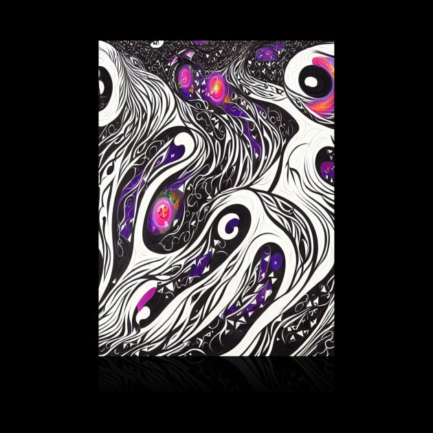 Spiral Galaxy Drawing Black Hearts Abstract by Wanita Boldman