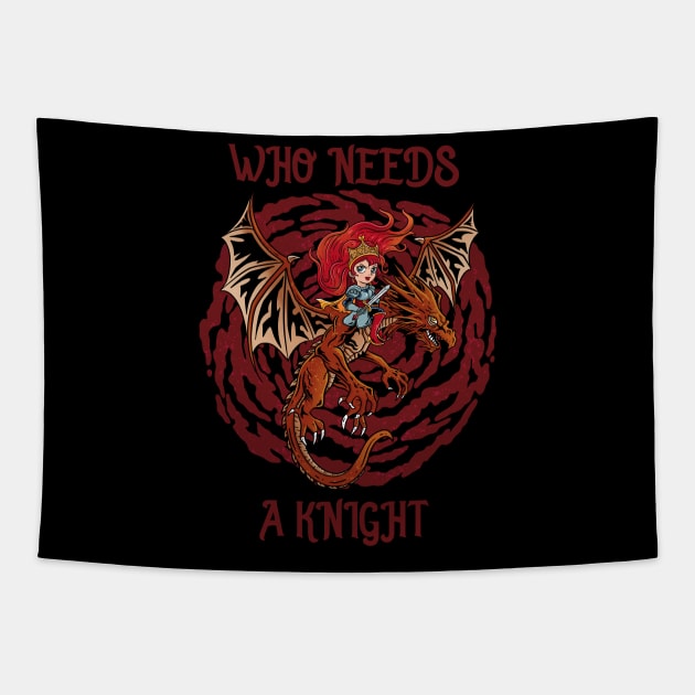 Fierce Royalty: Tough Princess and Her Dragon Steed Tapestry by Holymayo Tee