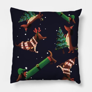 Sausage Dog Christmas Party Pillow