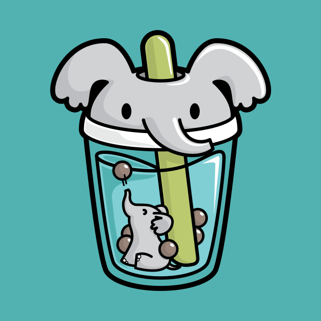 Bubble Tea with White Cute Kawaii Elephant Inside by BobaTeaMe