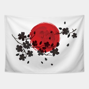 Artistic Japanese Rising Sun and Flowers Tapestry