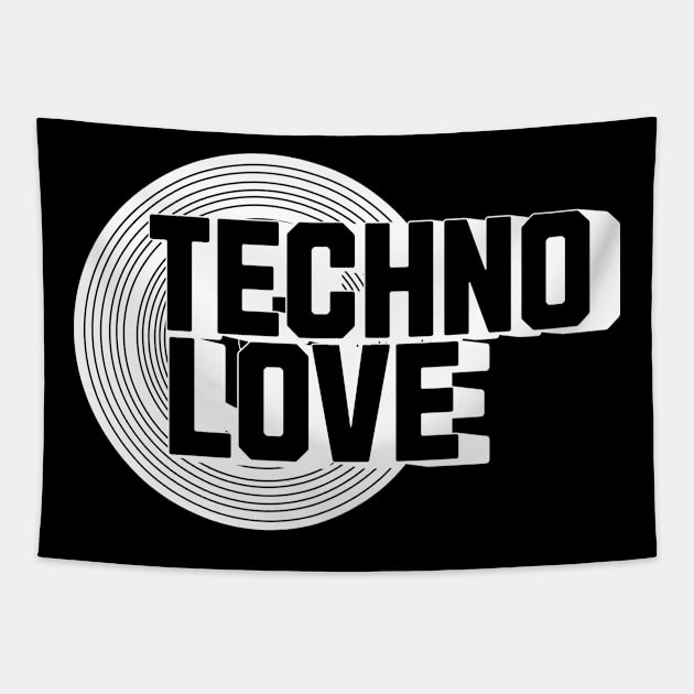 TECHNO  - Vinyl Love (White) Tapestry by DISCOTHREADZ 