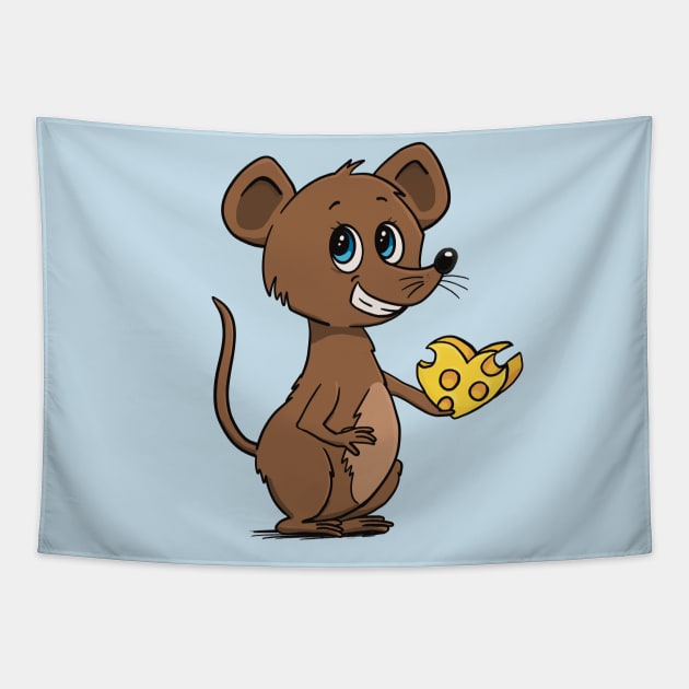 Cheesy Heart Mouse - Heart Made Of Cheese Tapestry by Character Alley