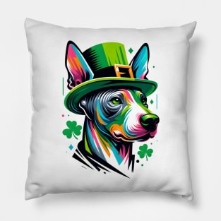 American Hairless Terrier in Saint Patrick's Day Spirit Pillow