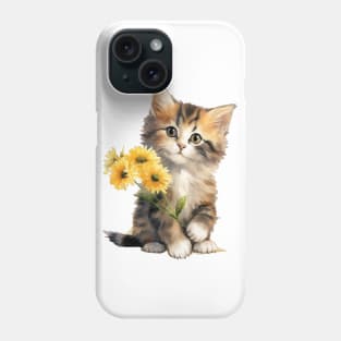 Watercolour Cat With Flower Phone Case