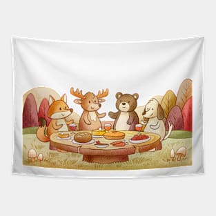 Friendsgiving Watercolor Animals Tapestry