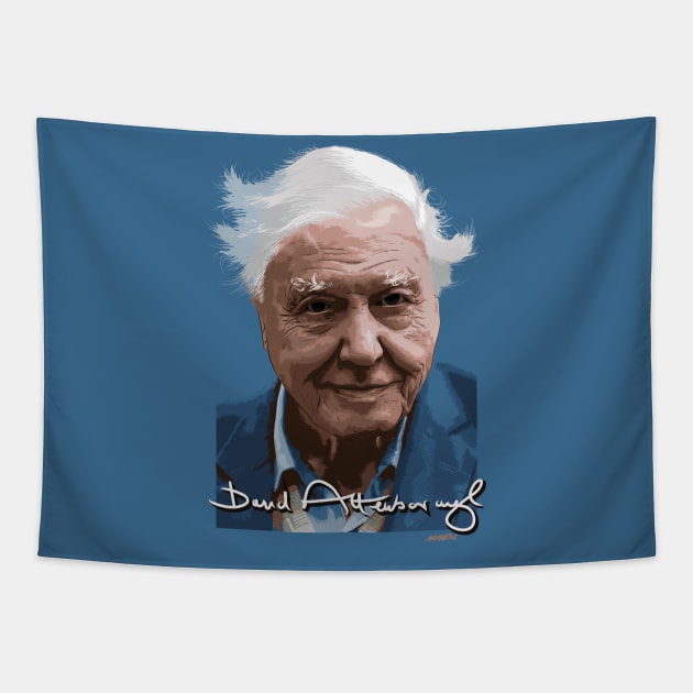 David Attenborough signed portrait Tapestry by Nonesz Workshop