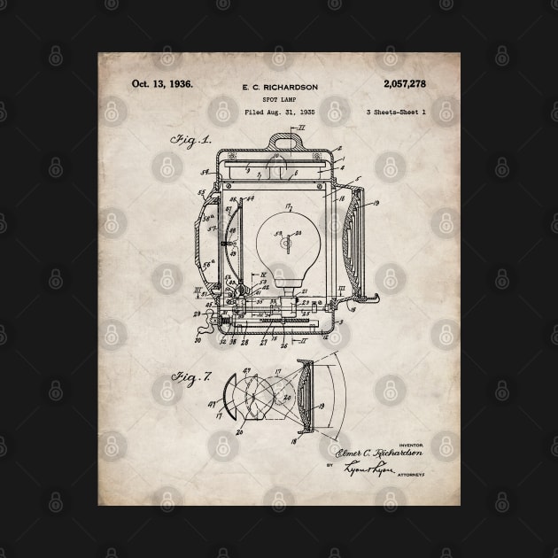 Film Spot Lamp Patent - Cinema Student Film Student Art - Antique by patentpress