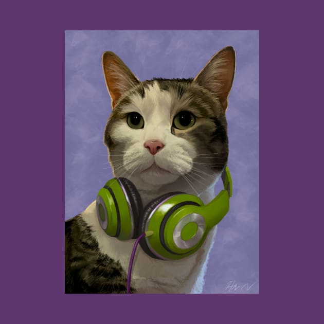 Cat w/headphones by deduce-me