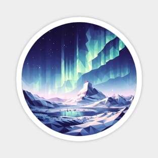 Low Poly Winter Mountains with the Northern Lights Magnet