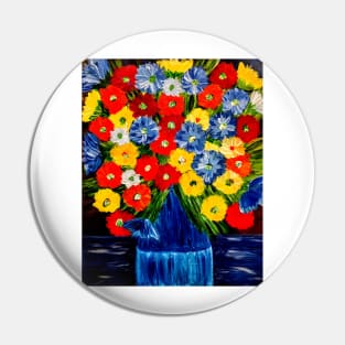 Bright and colorful abstract flowers in a window painting Pin