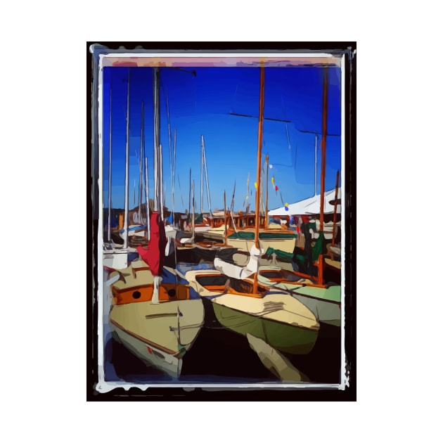 Abstract art of boats in the harbor by WelshDesigns