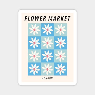 Flower market print, London, Indie, Cottagecore decor, Fun art, Posters aesthetic, Abstract blue flowers Magnet