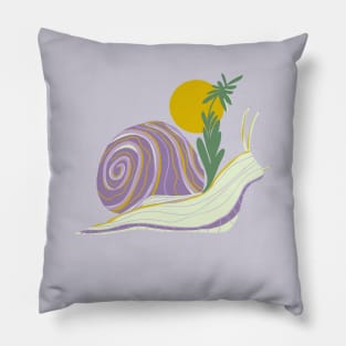 Snail and the sun - lilac and green Pillow