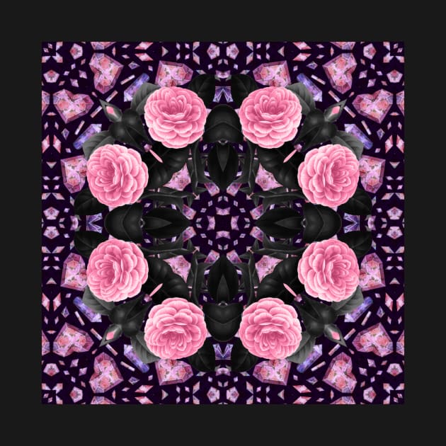 Crystal Hearts and Flowers Valentines Kaleidoscope pattern (Seamless) 27 by Swabcraft