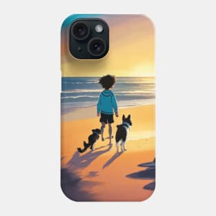 child playing with a dog on the beach. Phone Case