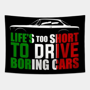 Life’s to Short to Drive Boring Cars Alfa Romeo Bertone Coupé (Multi colour Print) Tapestry