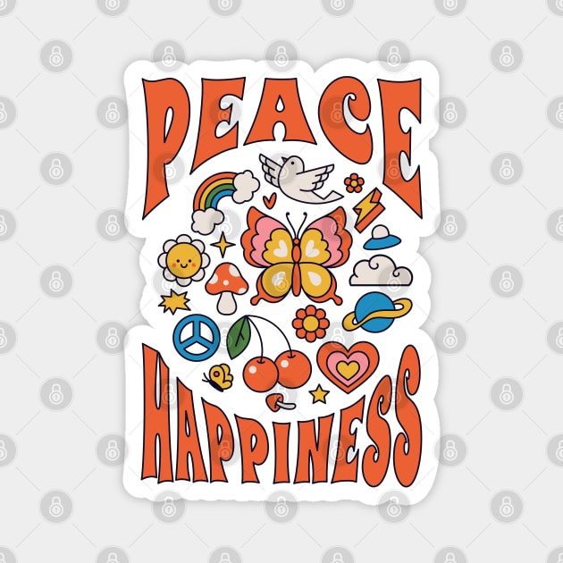 Groovy peace happiness 70s vibe Magnet by RedCrunch