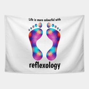 Life is more colourful with reflexology (black text) Tapestry