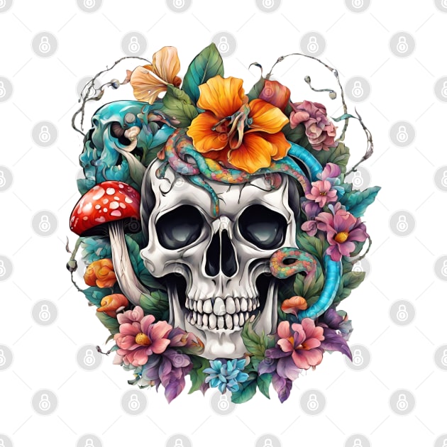 Skull with Colorful Flowers by silviaol