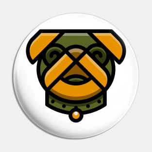 Cute Dog Pug Face Green Orange Pin