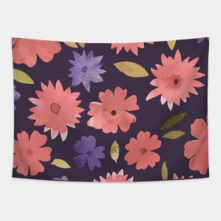 Loose floral pattern - dusty pink on purple Tapestry