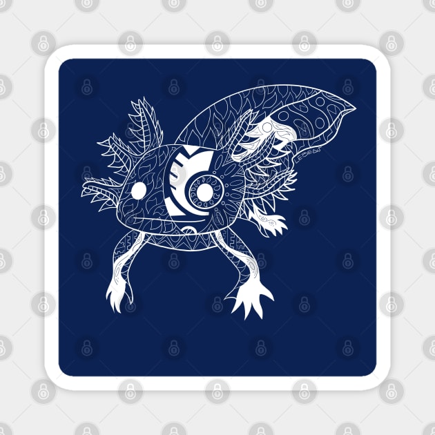 kawaii axolotl in totonac xochimilco pattern style ecopop deep blue Magnet by jorge_lebeau