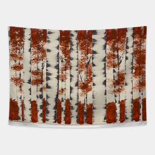 White and Black Birch Trees with Red Leaves Tapestry