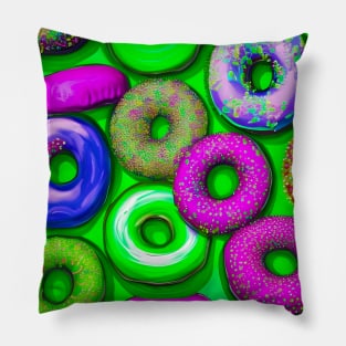 Colorful Donuts Green Pillow