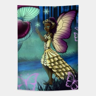 African American Fairy and Mushrooms Tapestry