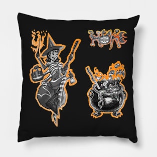 Halloween Grey Spider Witch & Cauldron Pack Pillow