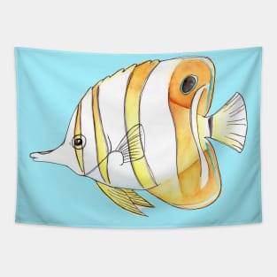 Cute Copperband Butterfly Fish in Watercolor Tapestry