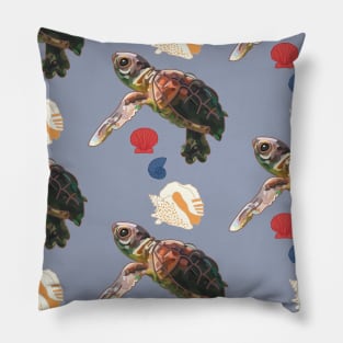 Ocean Sea Shells and Sea Turtle Pattern by Courtney Graben Pillow