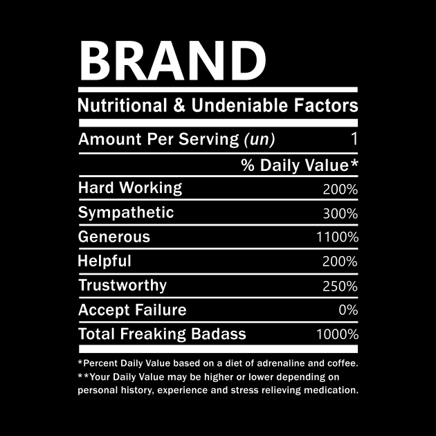 Brand Name T Shirt - Brand Nutritional and Undeniable Name Factors Gift Item Tee by nikitak4um