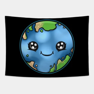 Kawaii Smiling Earth Comic Earth Day Tapestry