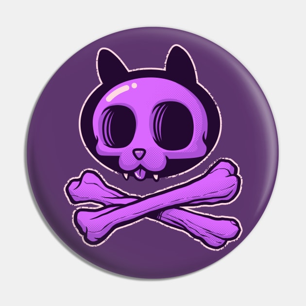 Cute Cartoon Cat Skull & Bones Adorkable Kitten Pin by kgullholmen
