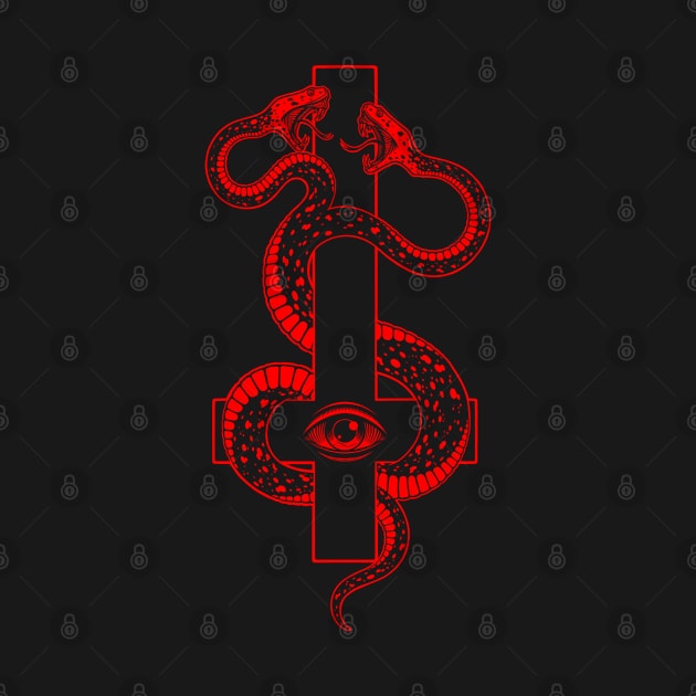 inverted cross. satanic two-headed serpent by OccultOmaStore