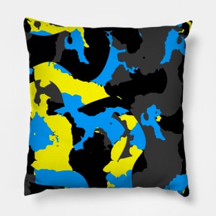 Blue yellow black and gray abstract Pillow