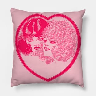 Vintage Stylized Girls Illustration Pillow