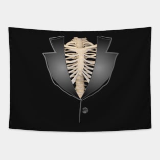 1980s Funny Gothic halloween rib cage  skeleton tuxedo Tapestry