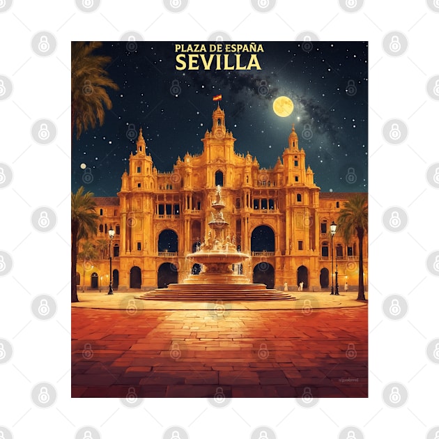 Plaza de España Seville Spain Travel Tourism Retro Vintage by TravelersGems