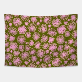 Pink and Green Flower Boho Pattern Tapestry