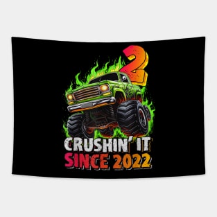 Monster Truck 2 Year Old Boys 2nd Birthday Party Born 2022 Tapestry
