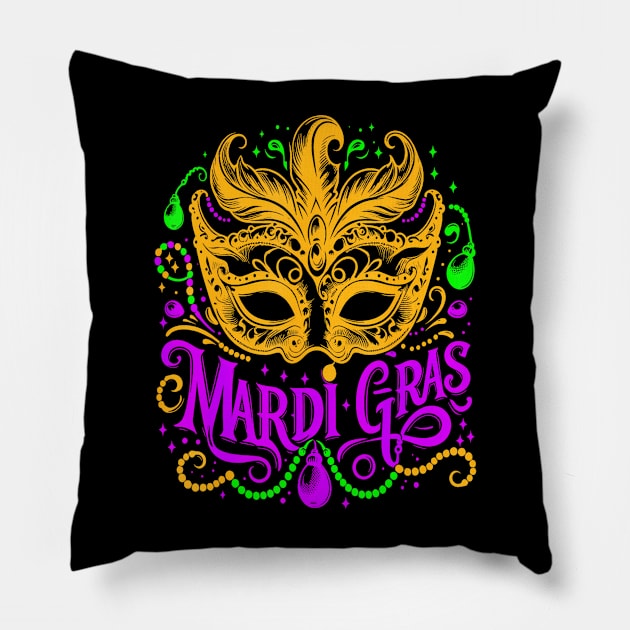 Mardi Gras Mask For Women Kids Men Pillow by Joyful Jesters