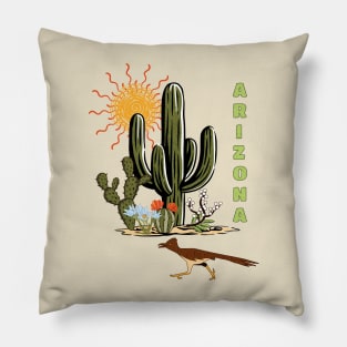 Arizona Roadrunner Desert Cactus Pillow