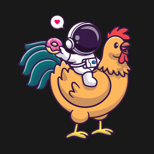 Cute Astronaut Riding Chicken And Holding Donut Cartoon by Catalyst Labs