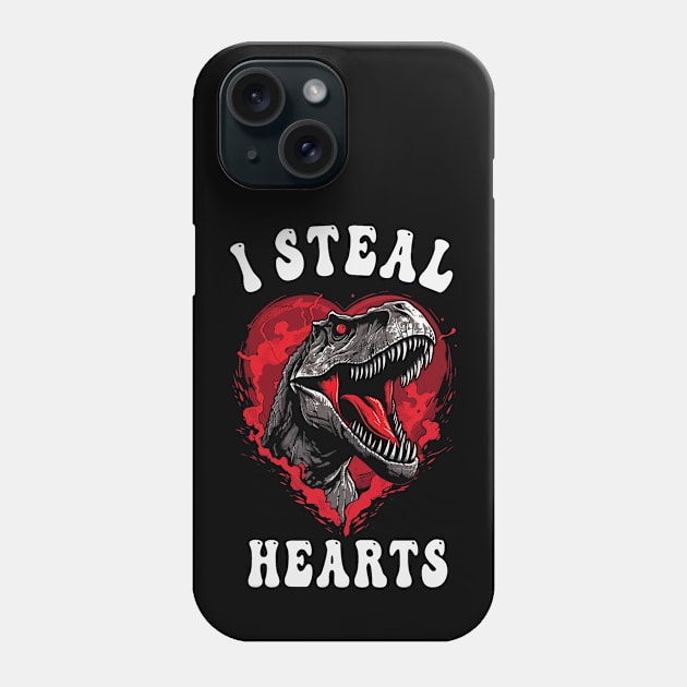 Boys Valentines Day Dinosaur I Steal Hearts Men Love T Rex Phone Case by Neldy