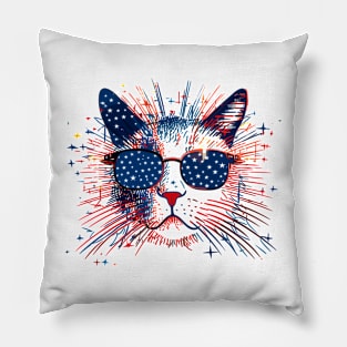 Cat American Flag 4th Of July Cute Patriotic Kitten Pillow