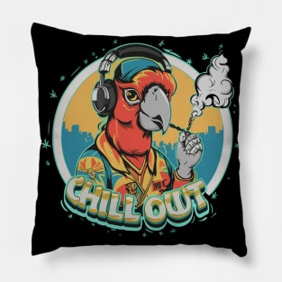 Urban Style Parrot Wearing Headphones Pillow