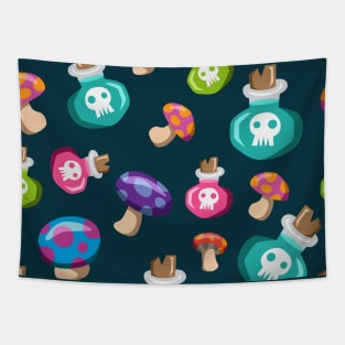 Poison Mushrooms and Potion Bottles Tapestry